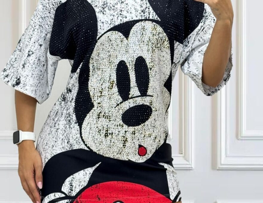 Black and white Mickey print mini dress