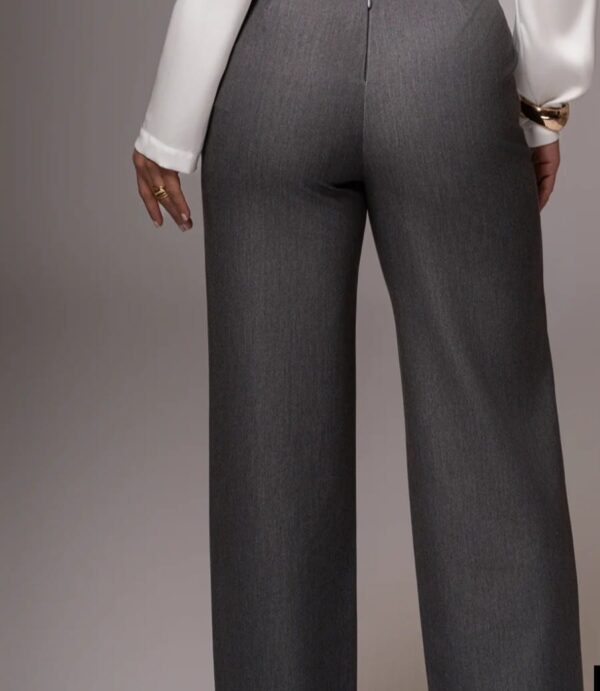 Back view gray high-waist trousers with zipper