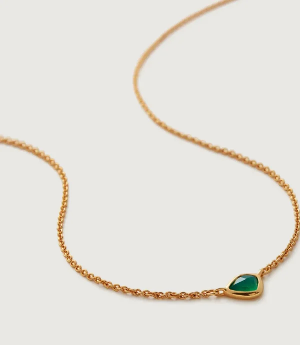 Gold necklace with teardrop green gemstone
