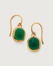 Gold hook earrings with green faceted stones