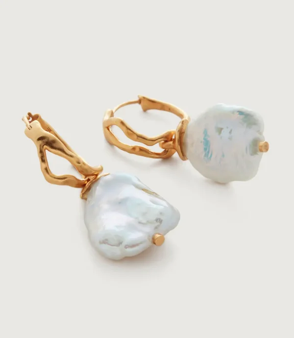 Gold earrings with large baroque pearls