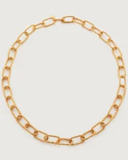 Gold chain necklace with rectangular textured links