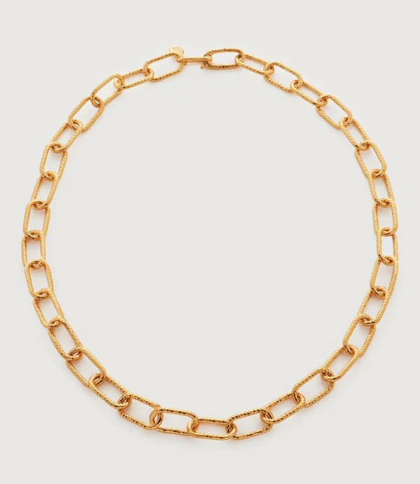 Gold chain necklace with rectangular textured links