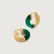 Gold and green hoop earrings on white
