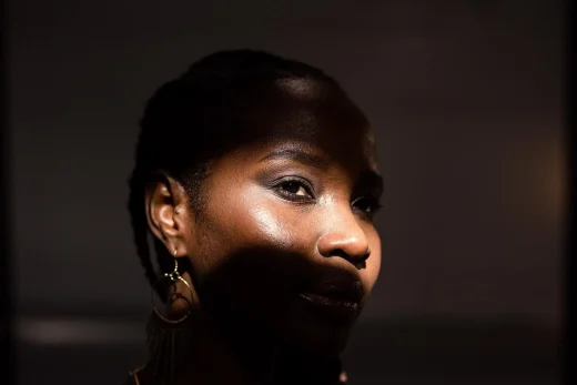 Close-up portrait of face with dramatic shadows